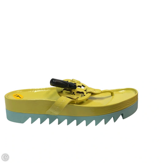 Sandals Designer By Tory Burch In Blue & Yellow, Size: 7