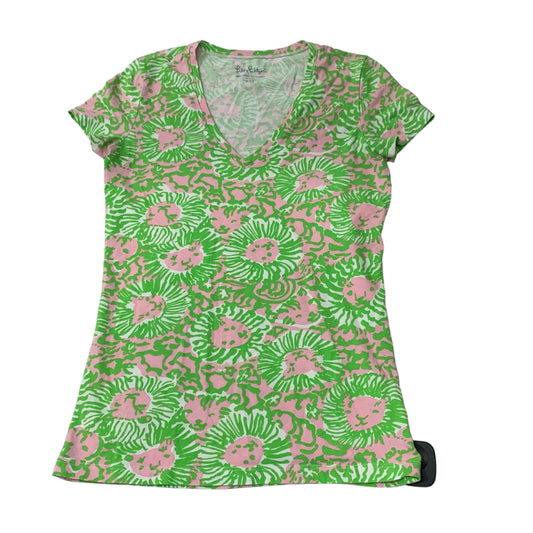 Top Short Sleeve Designer By Lilly Pulitzer In Green & Pink, Size: Xs