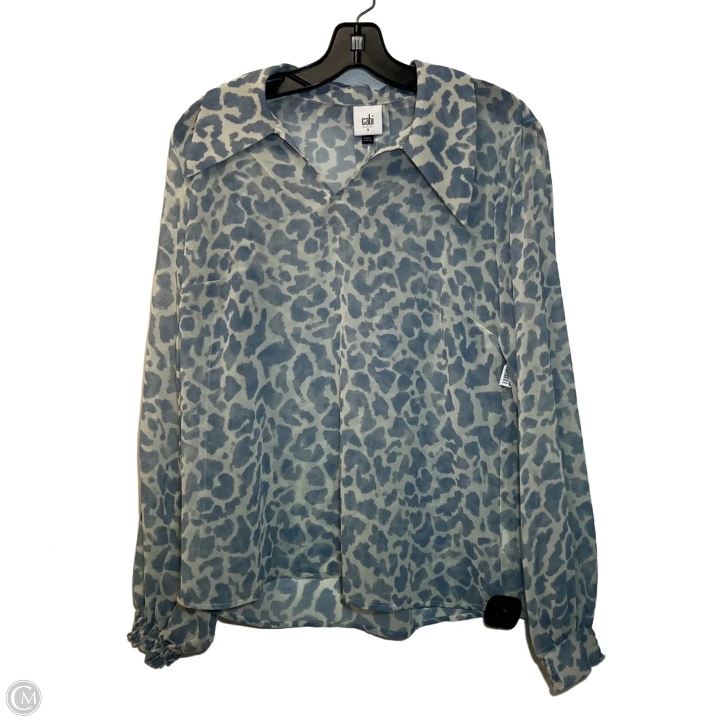 Blouse Long Sleeve By Cabi In Blue & Cream, Size: S