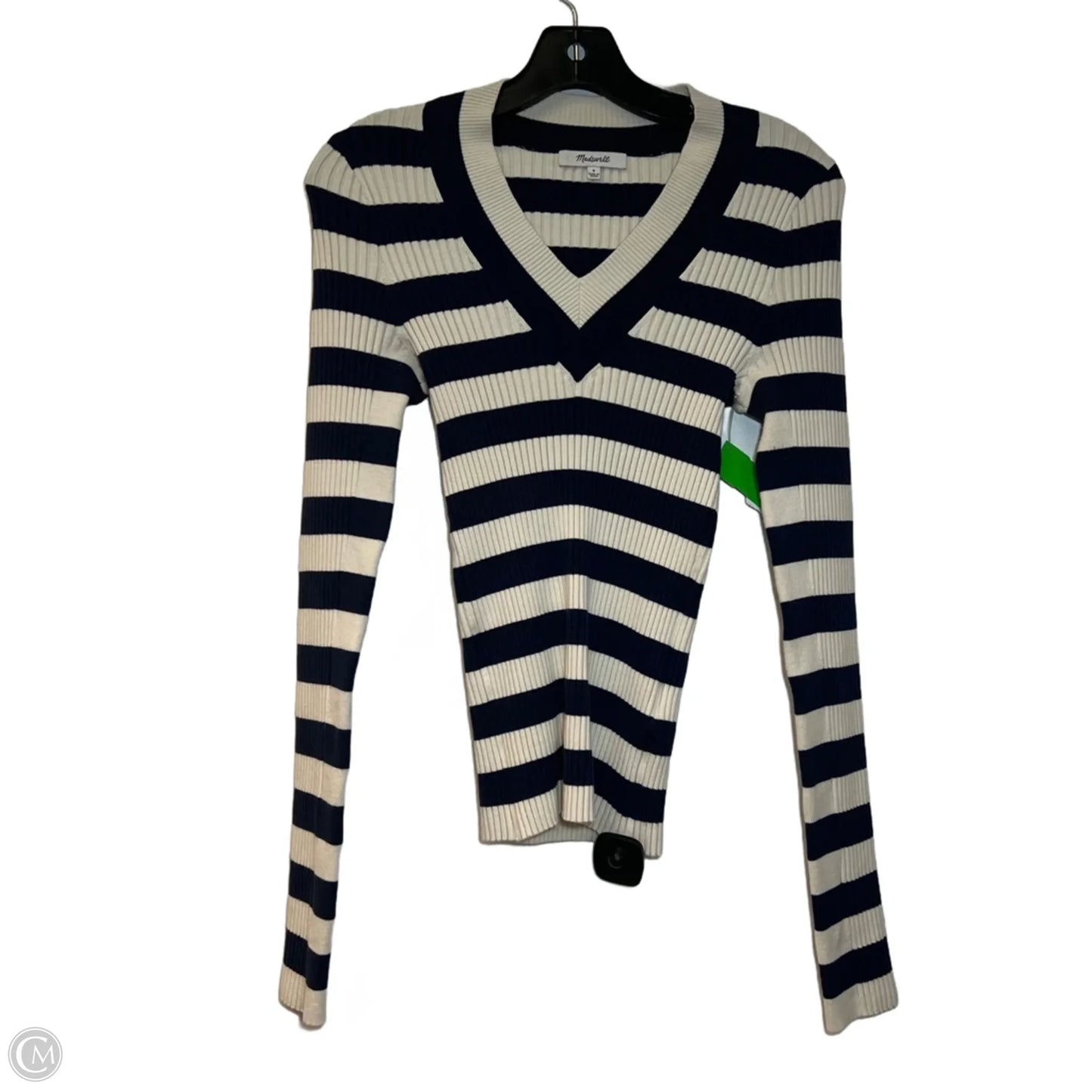 Top Long Sleeve By Madewell In Blue & Cream, Size: S