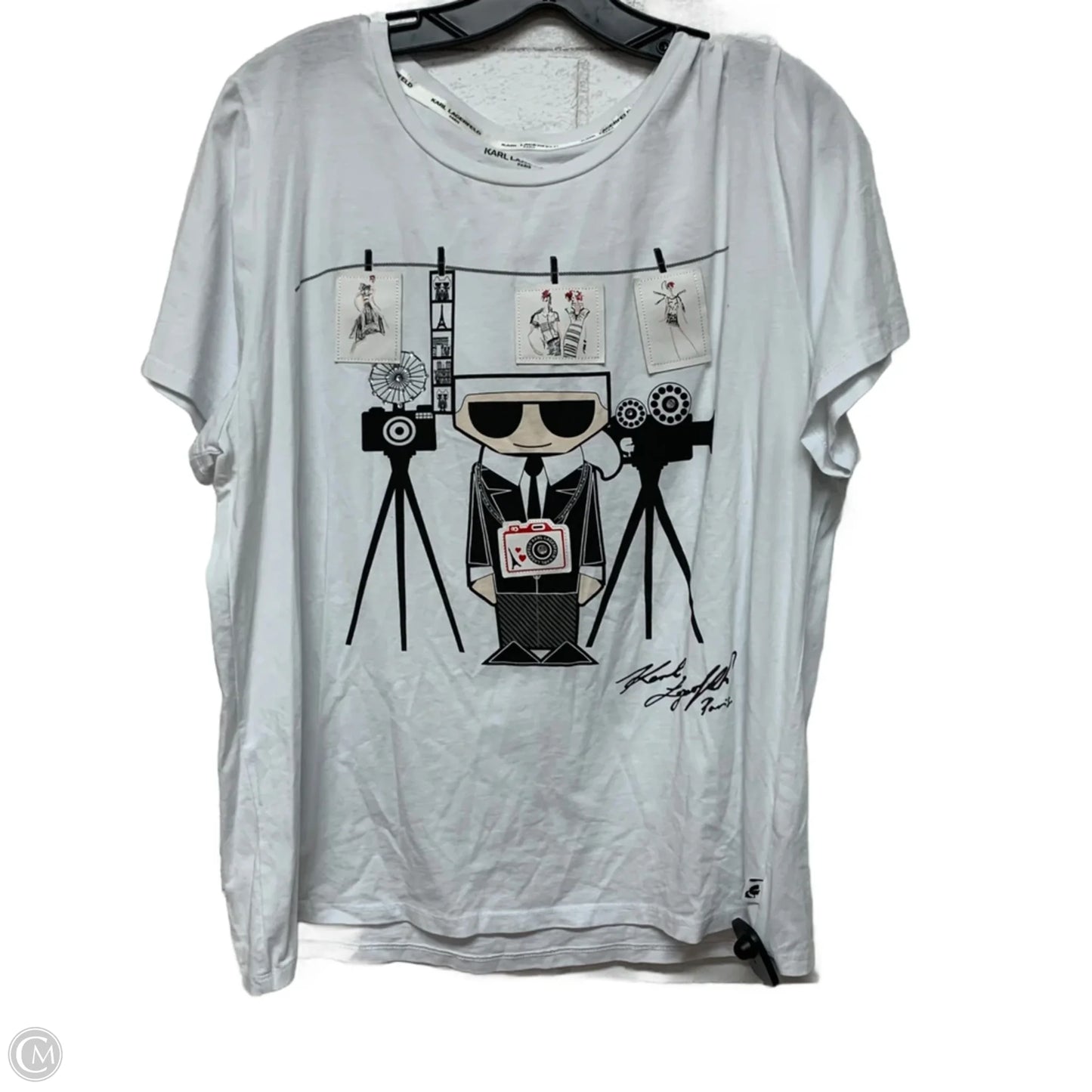 Top Short Sleeve Designer By Karl Lagerfeld In White, Size: Xl