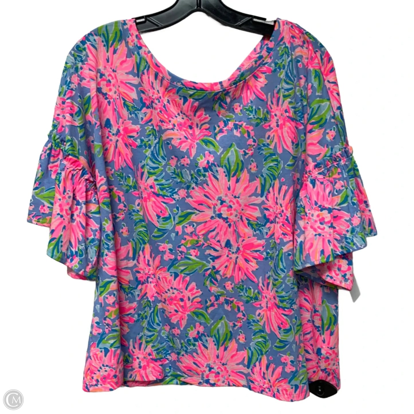 Top Short Sleeve Designer By Lilly Pulitzer In Blue & Pink, Size: Xl