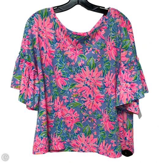 Top Short Sleeve Designer By Lilly Pulitzer In Blue & Pink, Size: Xl