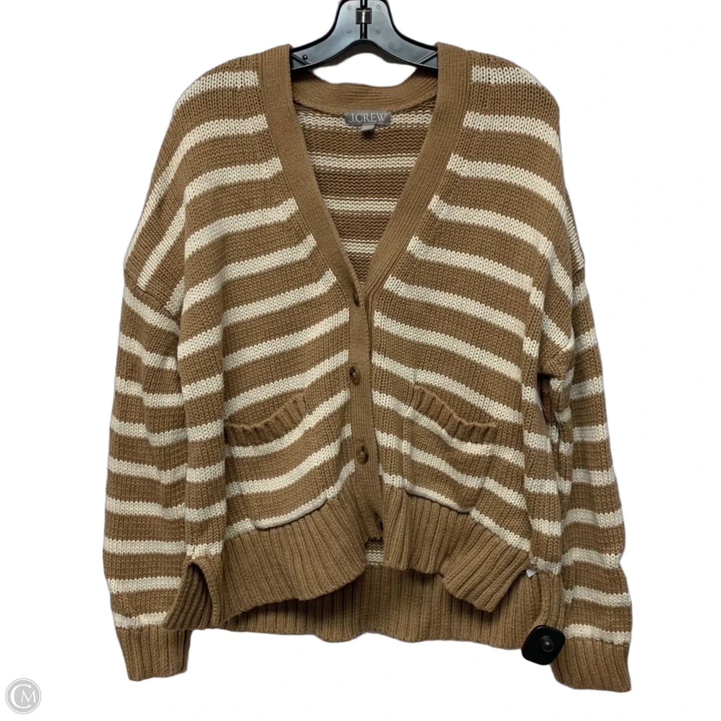Sweater Cardigan By J. Crew In Tan & White, Size: L