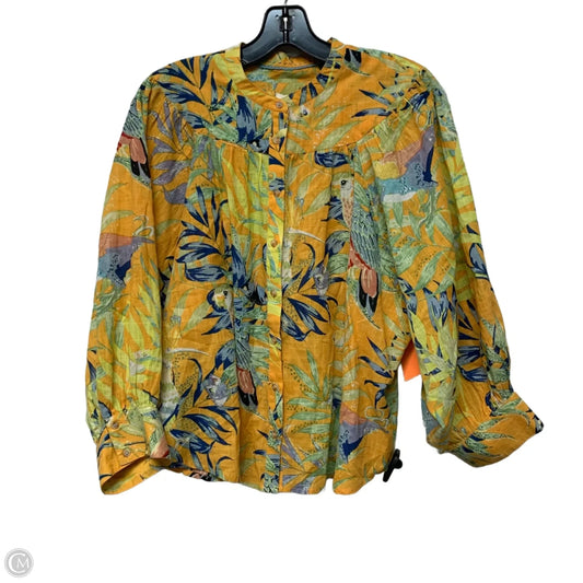 Top Long Sleeve By Maeve In Green & Yellow, Size: M