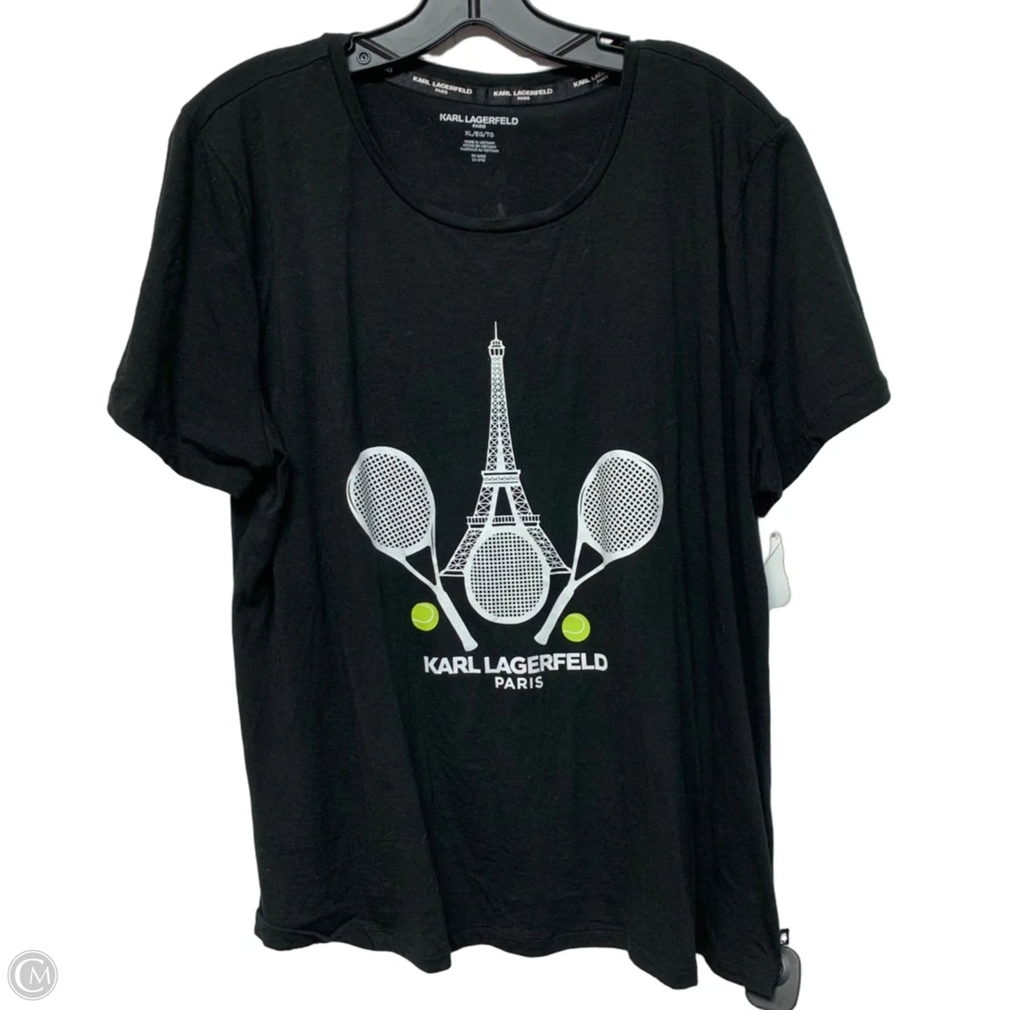 Top Short Sleeve Designer By Karl Lagerfeld In Black, Size: Xl