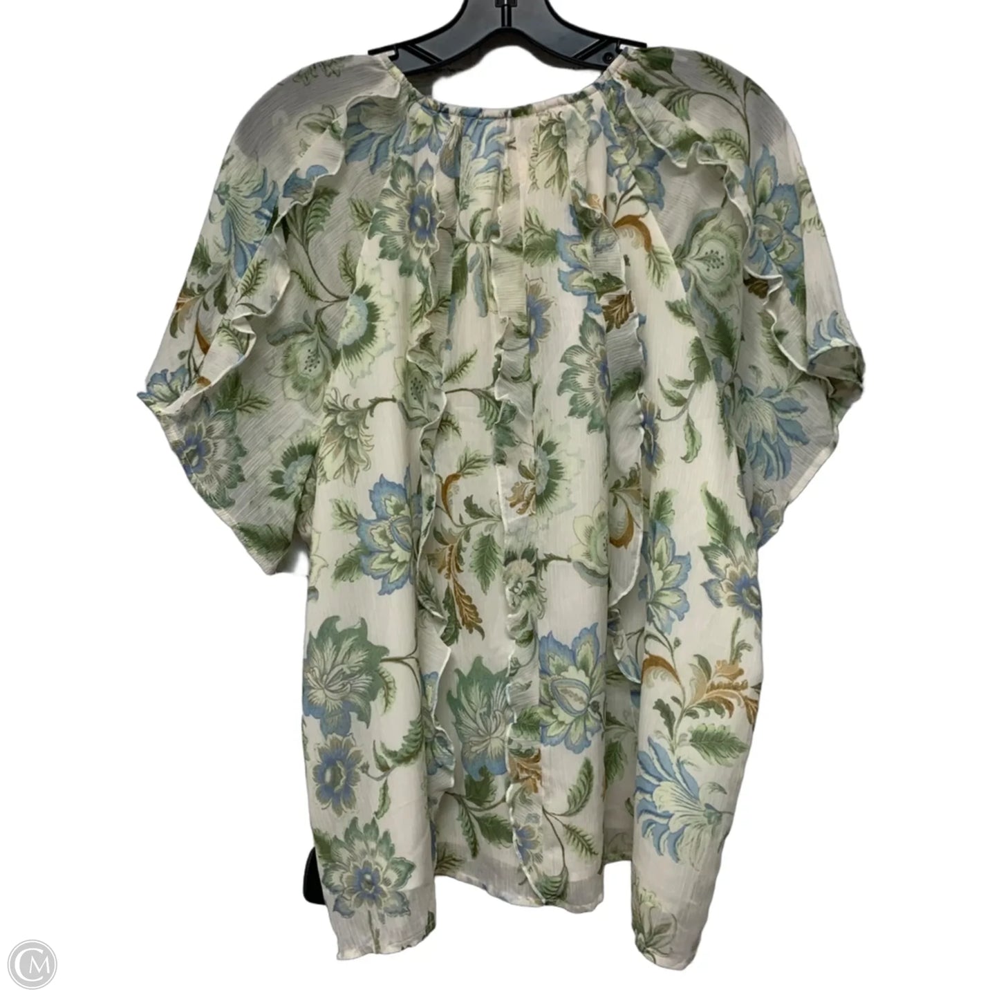 Blouse Short Sleeve By Loft In Cream & Green, Size: Xl