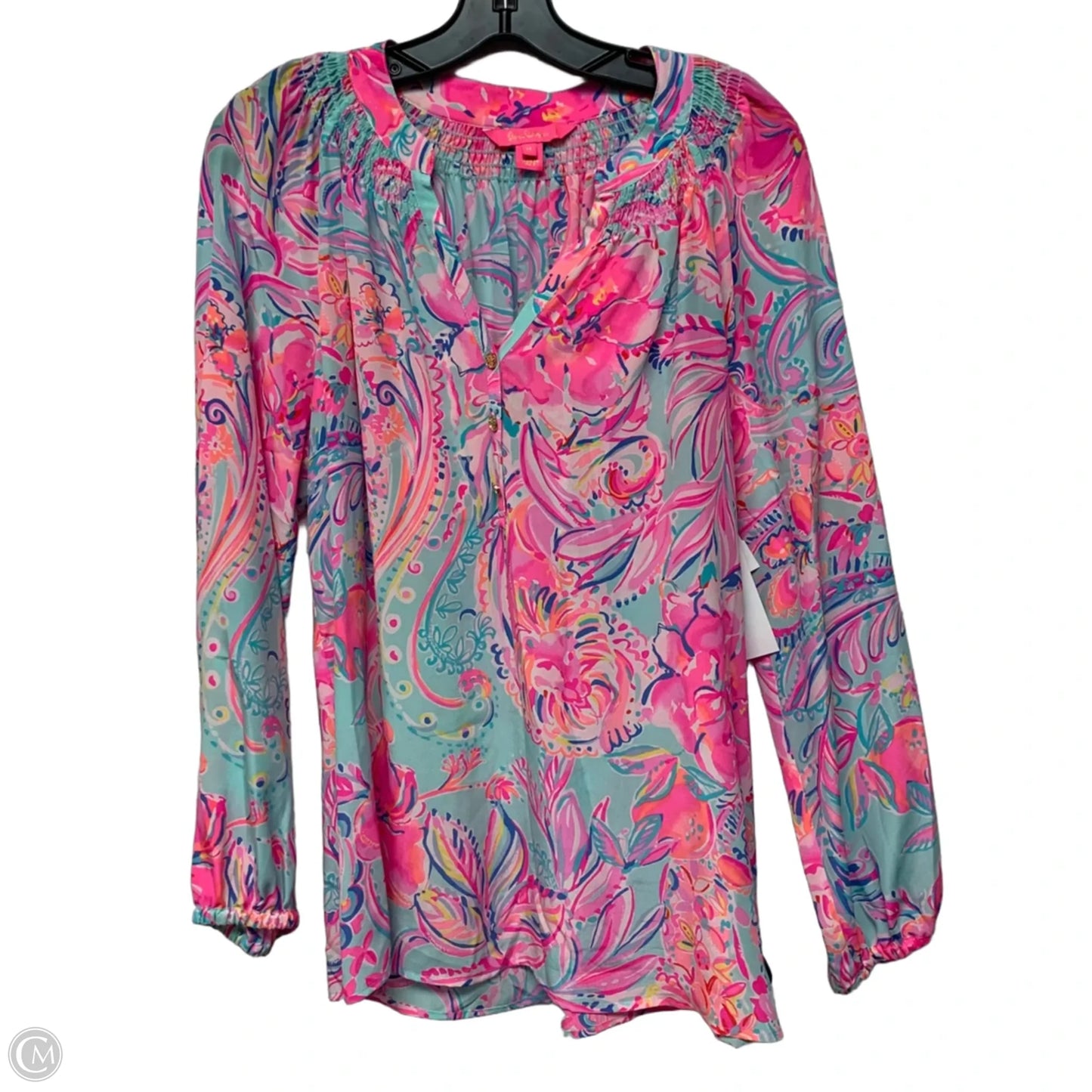 Top Long Sleeve Designer By Lilly Pulitzer In Blue & Pink, Size: M