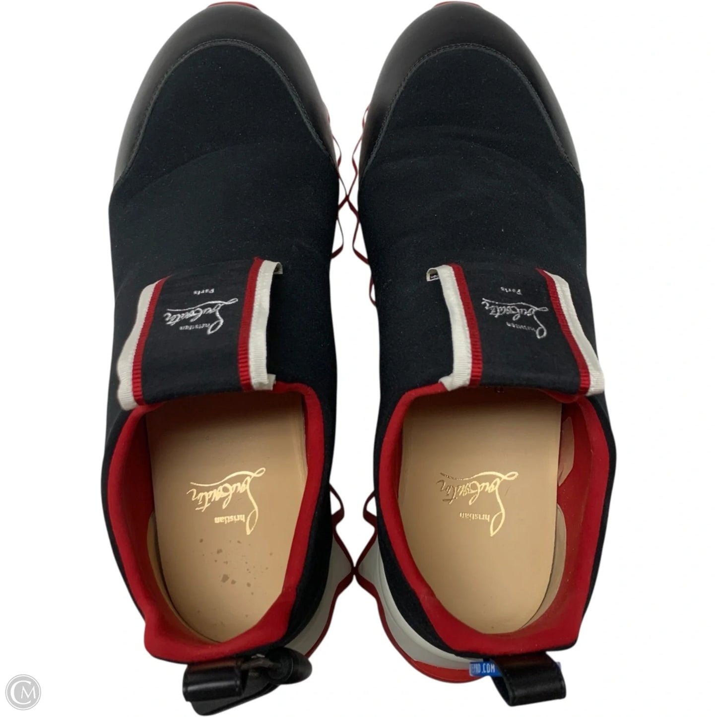 Shoes Luxury Designer By Christian Louboutin In Black & Red, Size: 10.5
