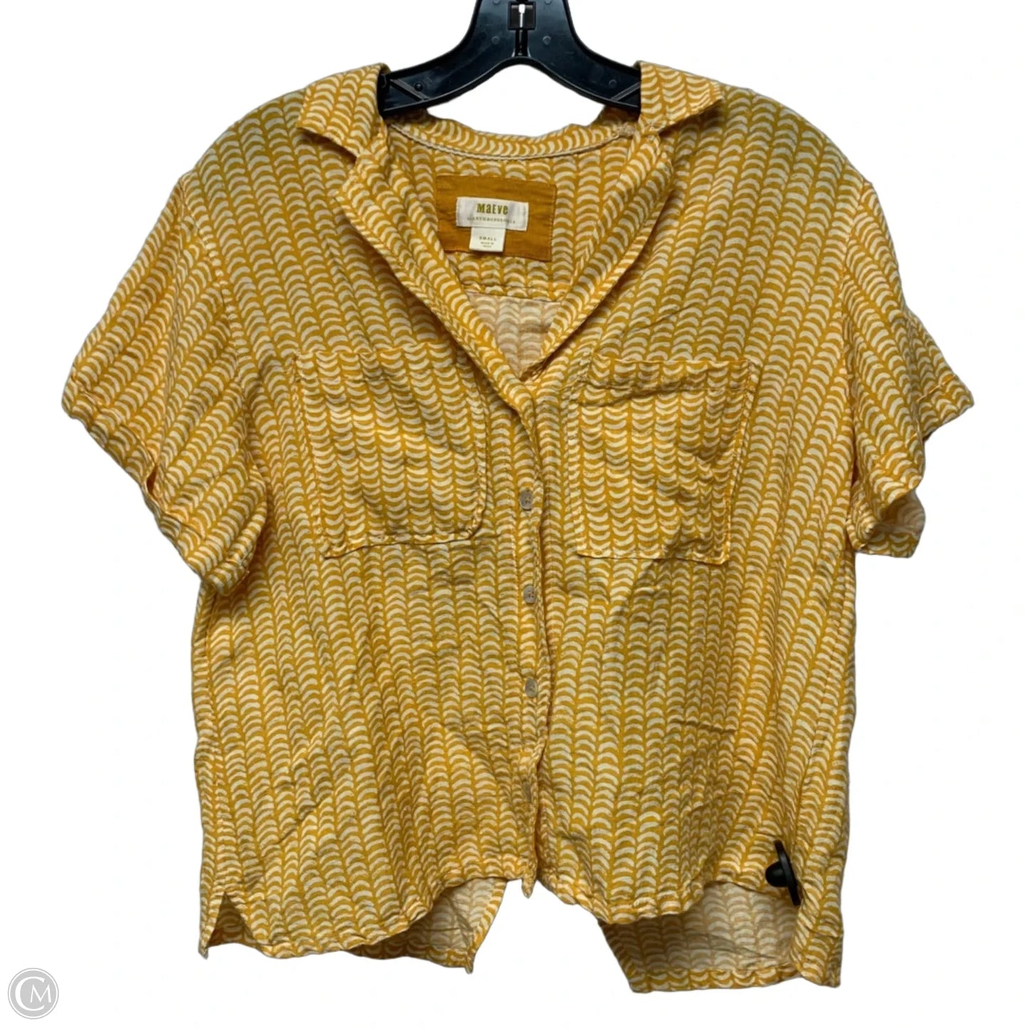 Top Short Sleeve By Maeve In White & Yellow, Size: S