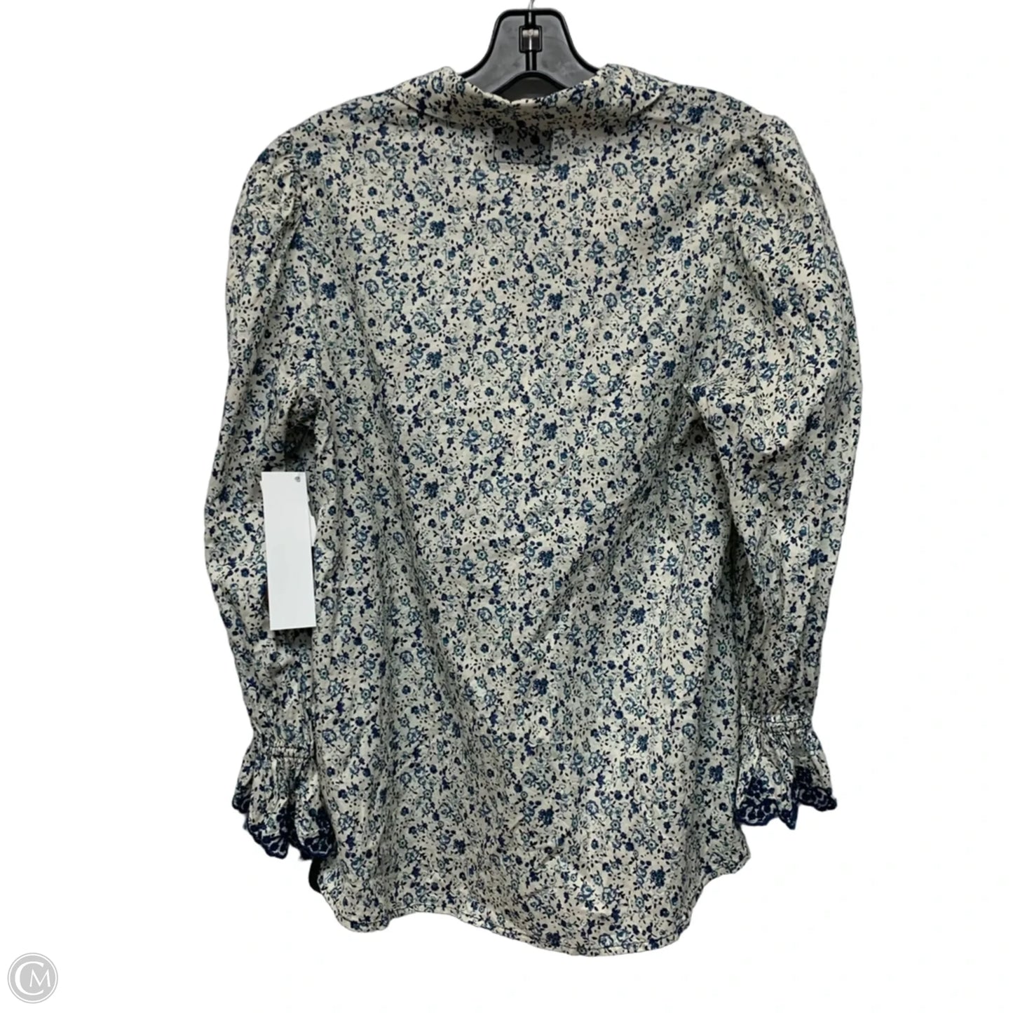 Top Long Sleeve Designer By Tuckernuck In Blue & Cream, Size: L