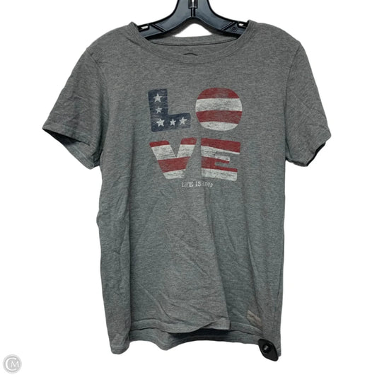 Top Short Sleeve By Life Is Good In Grey, Size: M