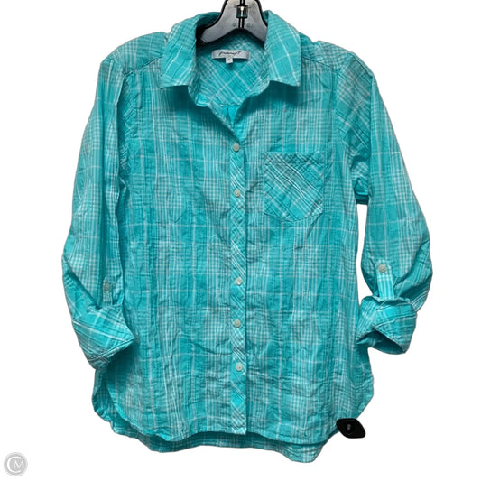 Top Long Sleeve By Foxcroft In Blue & White, Size: M