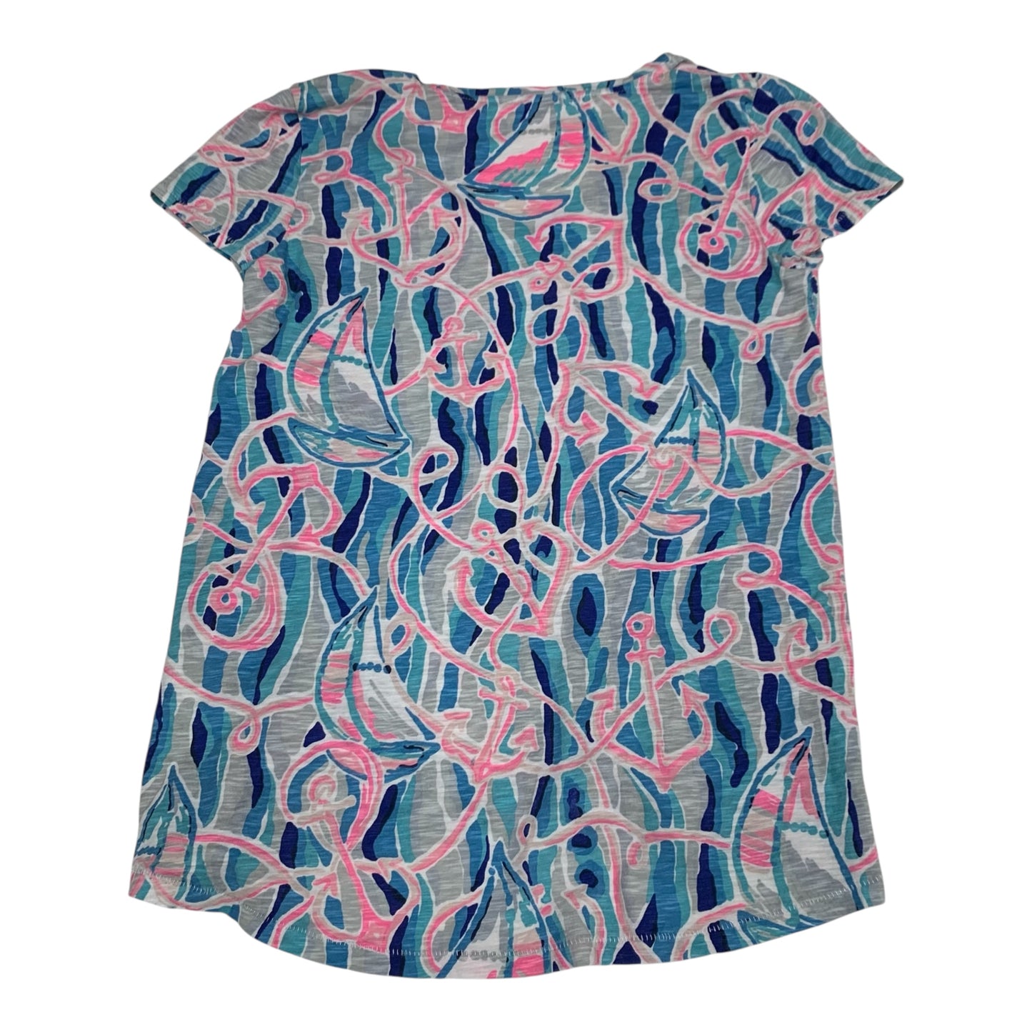 Top Short Sleeve Designer By Lilly Pulitzer In Blue & Pink, Size: Xxs