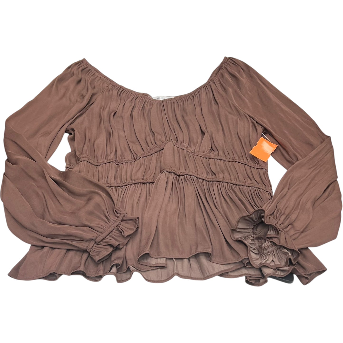 Blouse Long Sleeve By Nine West In Brown, Size: L