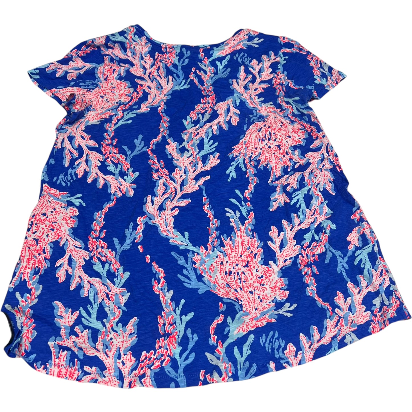 Top Short Sleeve Designer By Lilly Pulitzer In Blue & Orange, Size: M