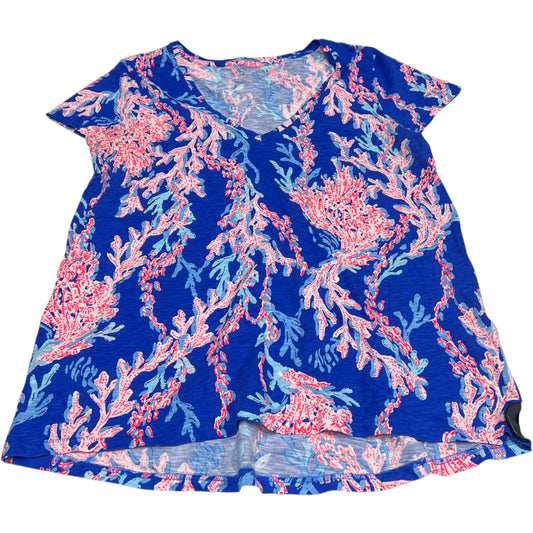 Top Short Sleeve Designer By Lilly Pulitzer In Blue & Orange, Size: M