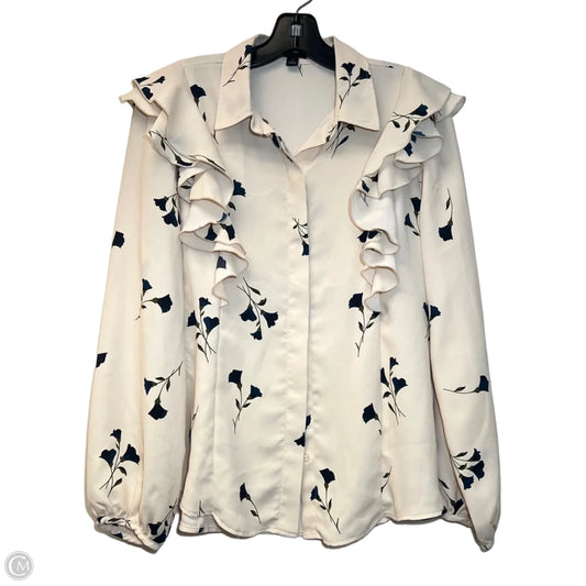 Blouse Long Sleeve By Ann Taylor In Blue & Cream, Size: S