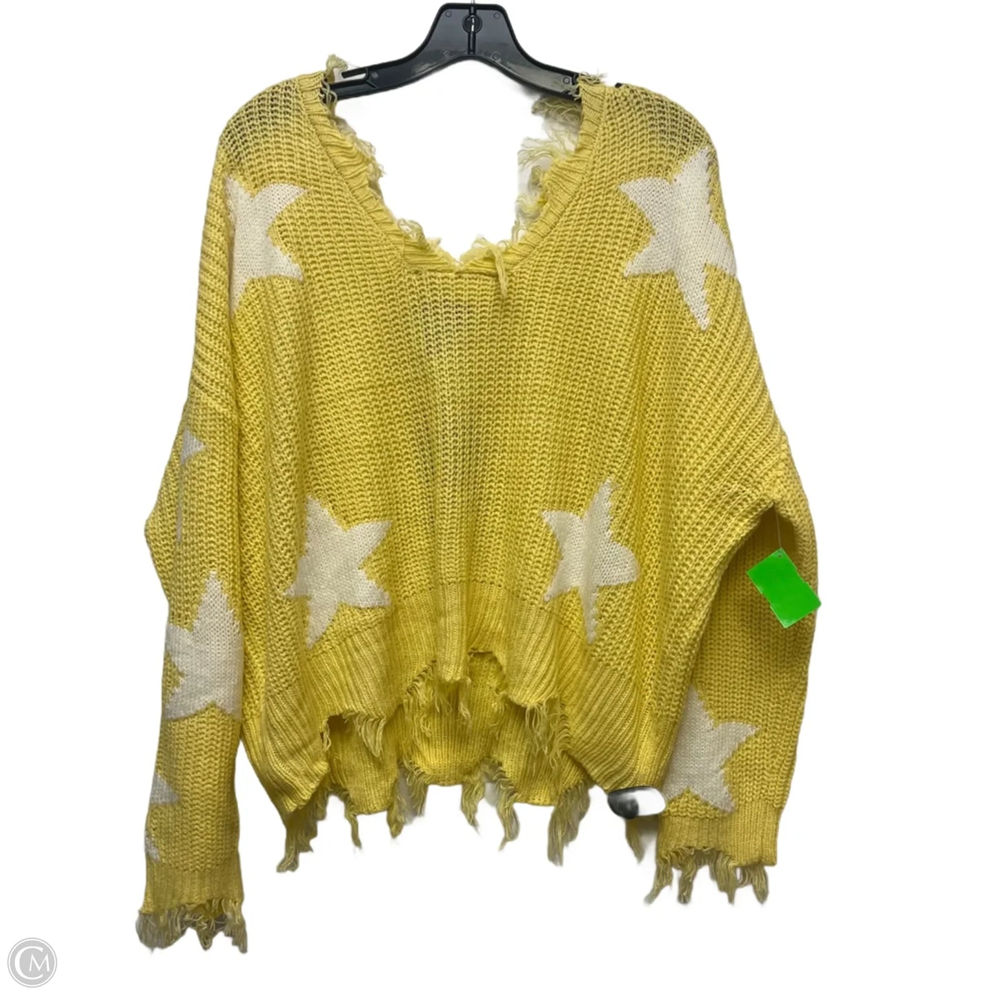 Sweater By Just Polly In White & Yellow, Size: L