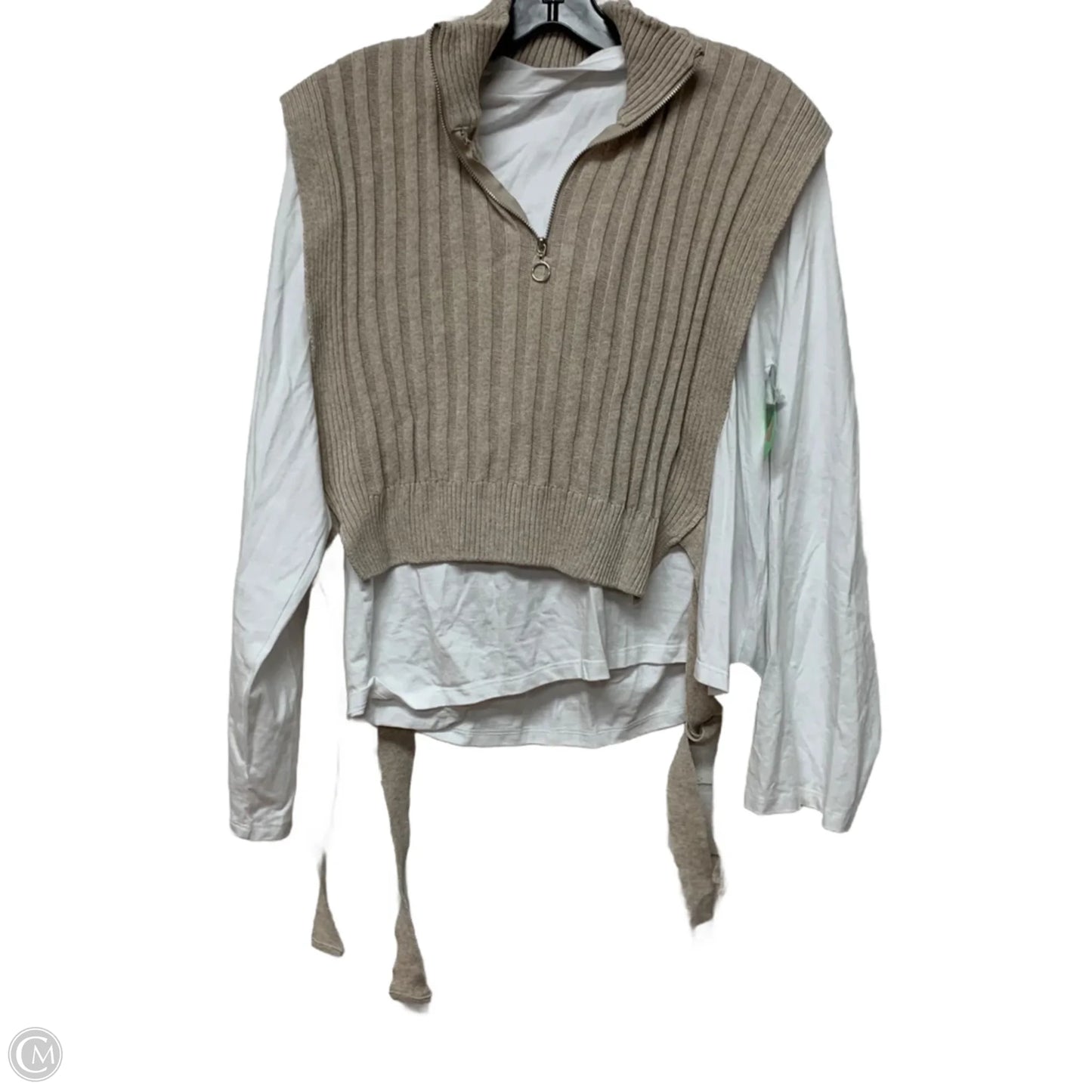 Top Long Sleeve By Zara In Brown & White, Size: L