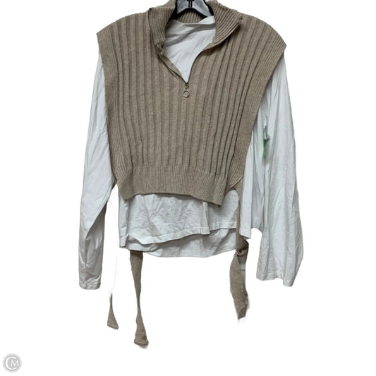 Top Long Sleeve By Zara In Brown & White, Size: L