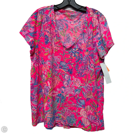 Top Short Sleeve Designer By Lilly Pulitzer In Blue & Pink, Size: Xl