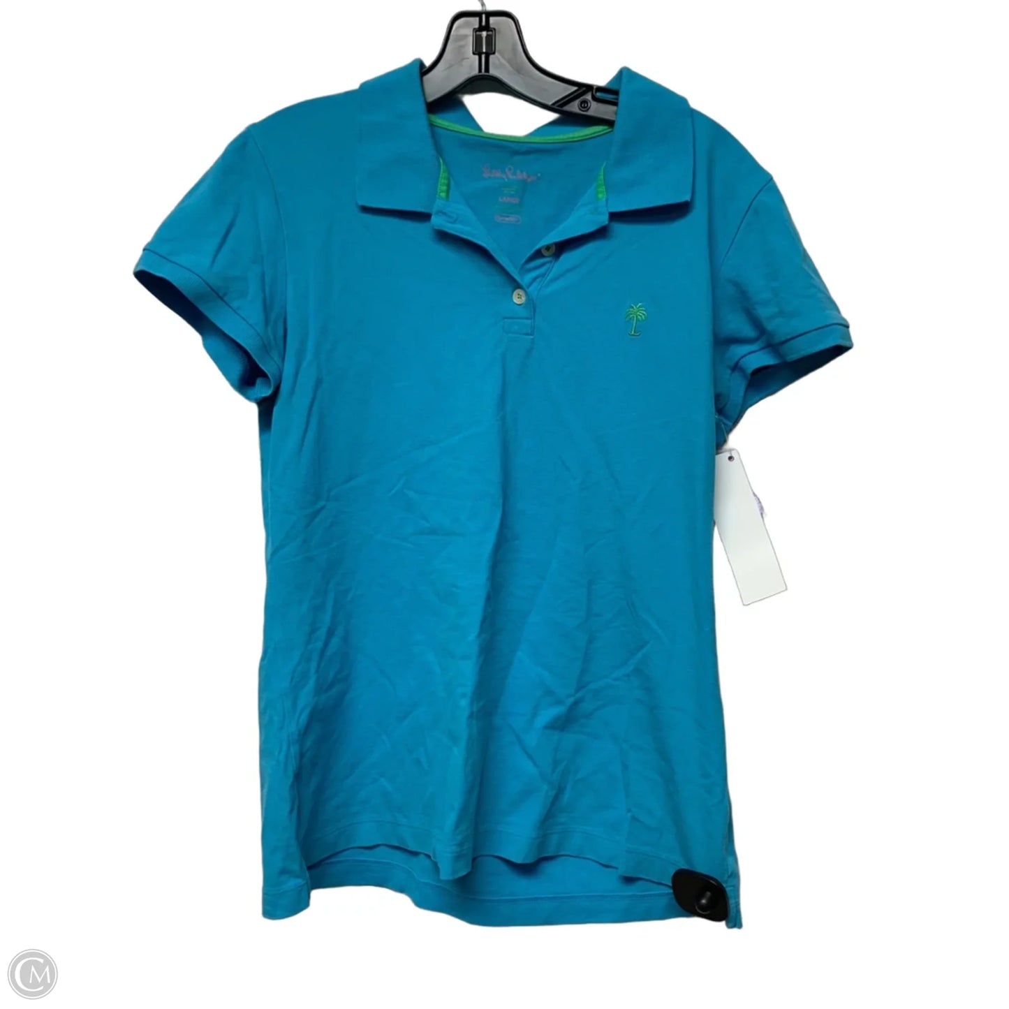 Top Short Sleeve Designer By Lilly Pulitzer In Blue & Green, Size: L