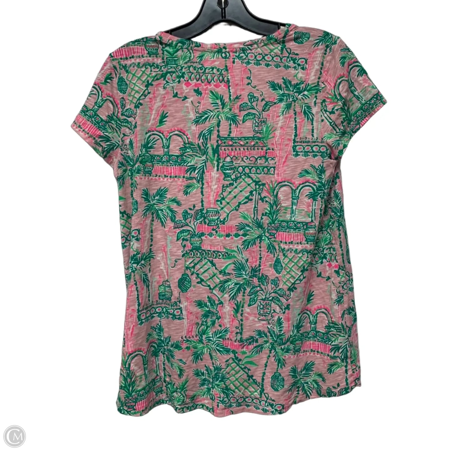 Top Short Sleeve Designer By Lilly Pulitzer In Green & Pink, Size: Xs