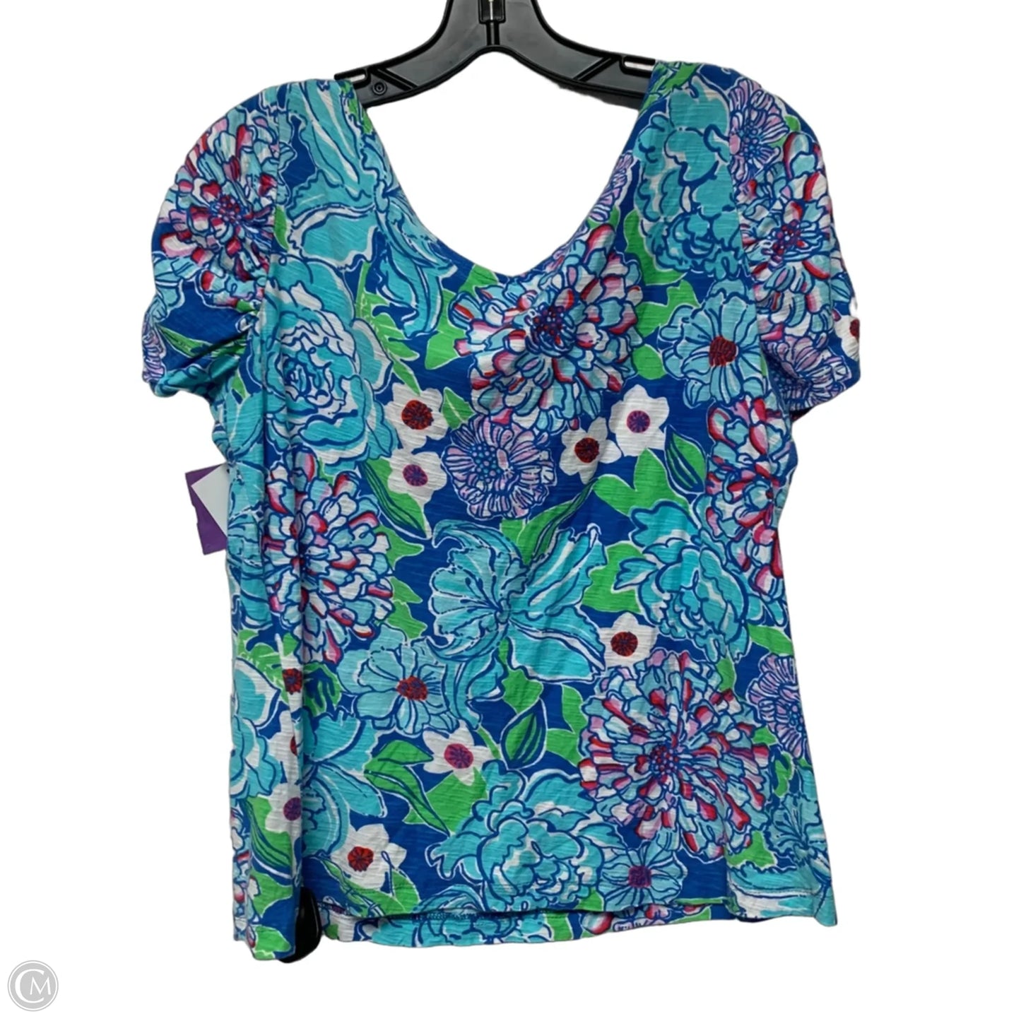 Top Short Sleeve Designer By Lilly Pulitzer In Blue & Green, Size: Xl