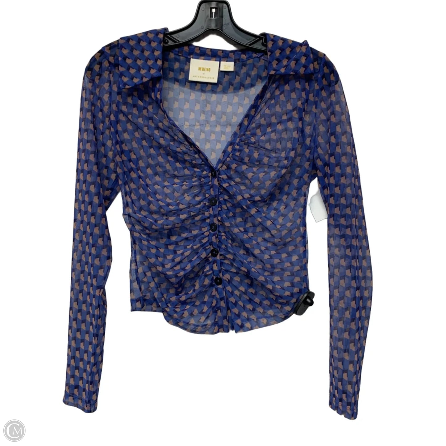 Top Long Sleeve By Maeve In Blue & Brown, Size: S