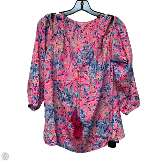 Top Long Sleeve Designer By Lilly Pulitzer In Blue & Pink, Size: L