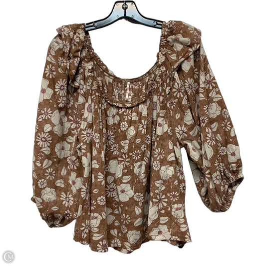Top Long Sleeve By Free People In Brown & Cream, Size: L
