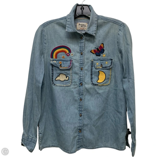 Top Long Sleeve By Holding Horses In Blue Denim, Size: Xs