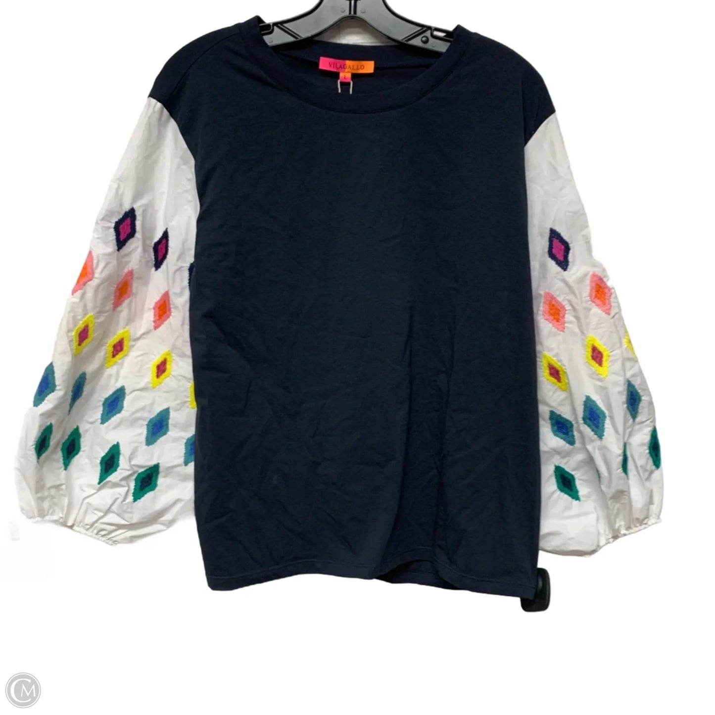 Top Long Sleeve By Vilagallo In Blue & White, Size: L