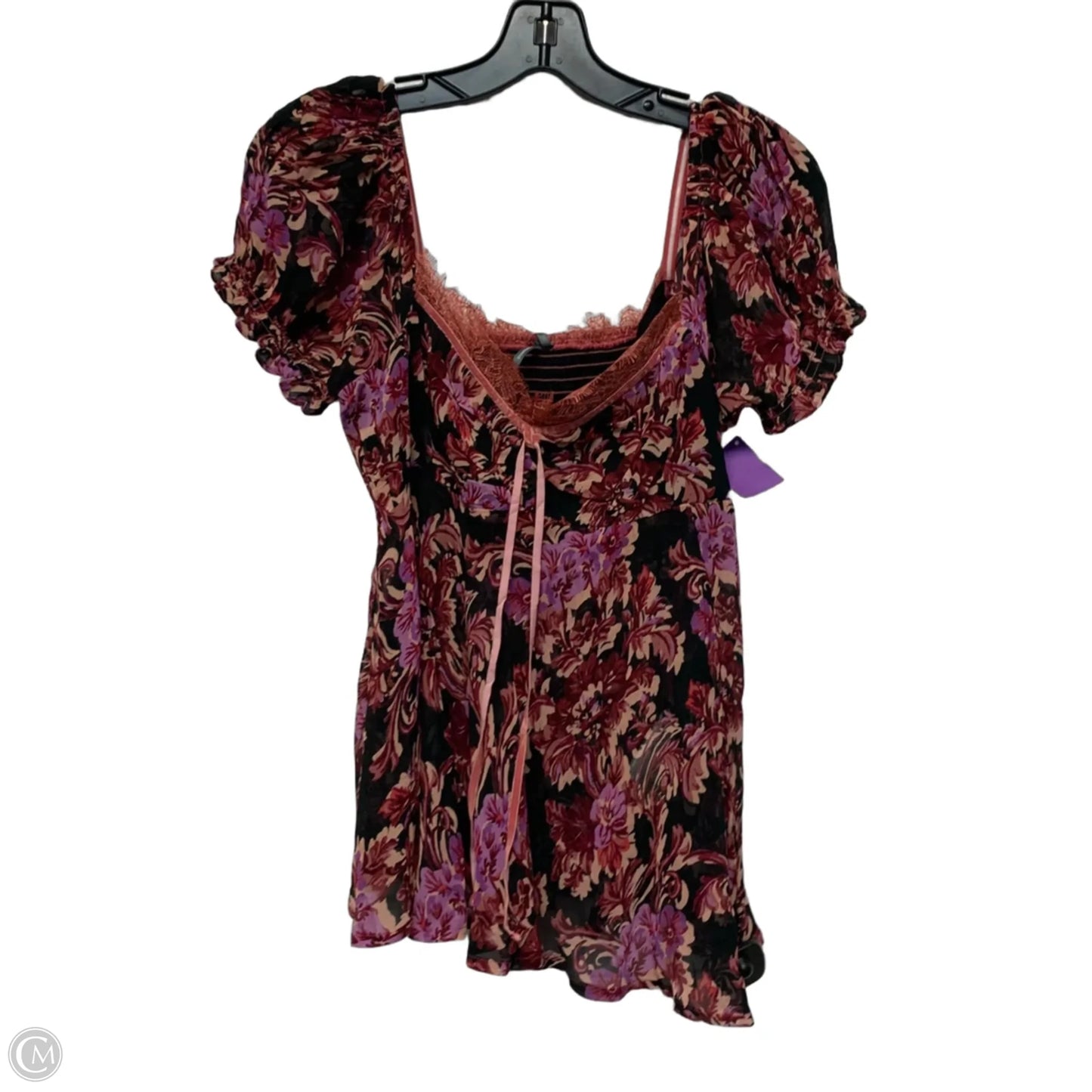 Blouse Short Sleeve By Anthropologie In Black & Pink, Size: S
