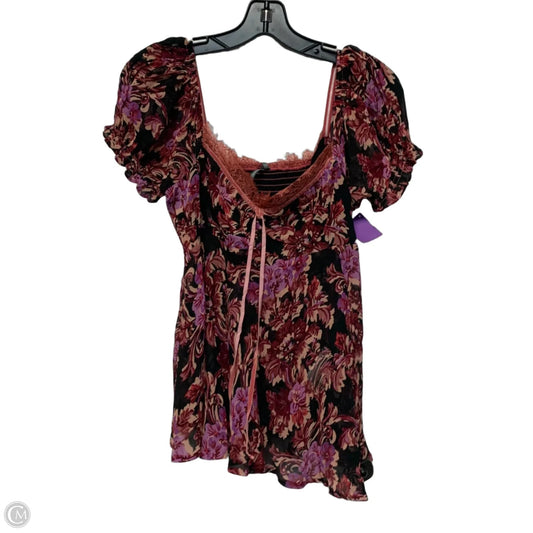 Blouse Short Sleeve By Anthropologie In Black & Pink, Size: S