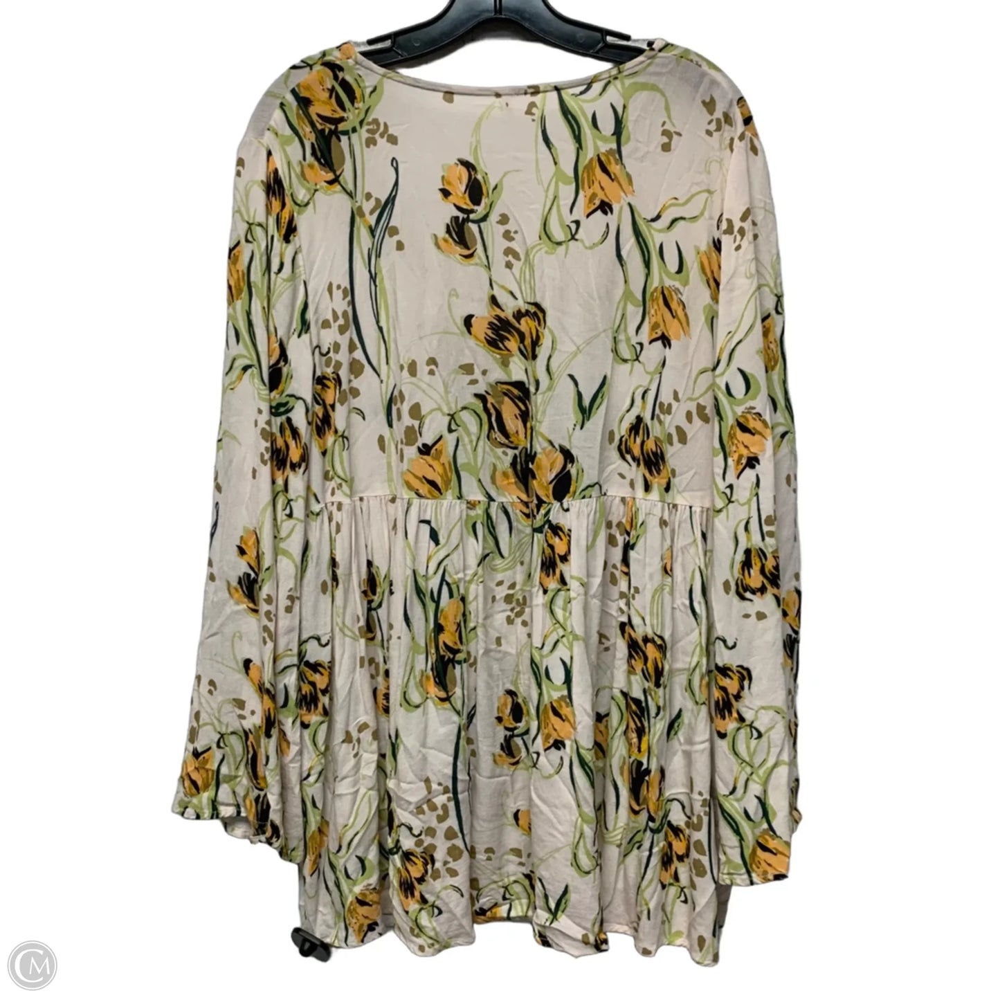 Top Long Sleeve By Free People In Cream & Green, Size: M