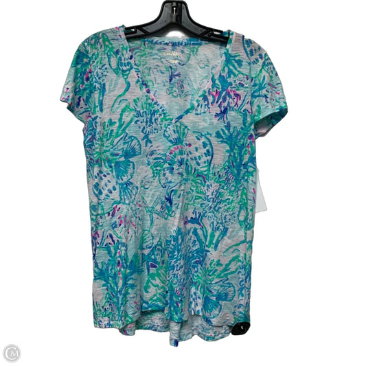 Top Short Sleeve Designer By Lilly Pulitzer In Blue & Green, Size: M