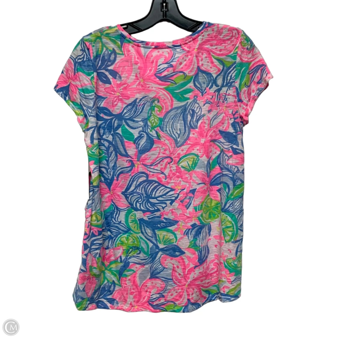 Top Short Sleeve Designer By Lilly Pulitzer In Blue & Pink, Size: M