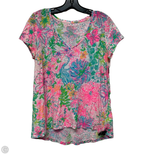 Top Short Sleeve Designer By Lilly Pulitzer In Blue & Pink, Size: M