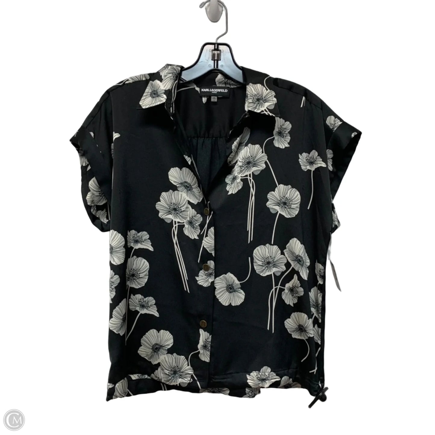 Top Short Sleeve Designer By Karl Lagerfeld In Black & White, Size: Xs