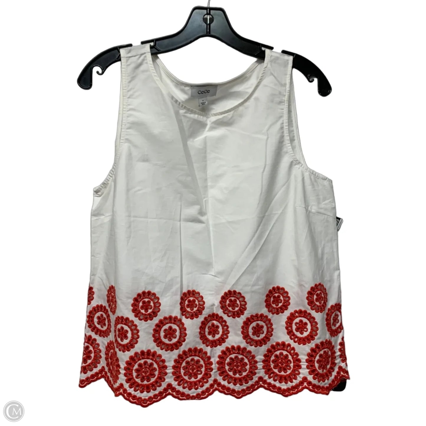 Top Sleeveless By Cece In Orange & White, Size: M