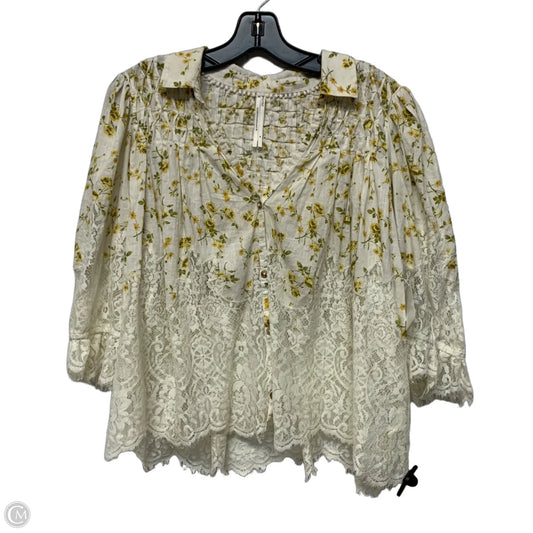 Top Long Sleeve By Anthropologie In Cream & Yellow, Size: M