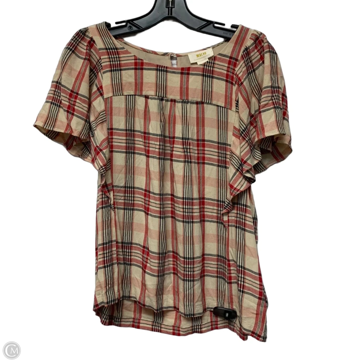 Top Short Sleeve By Maeve In Plaid Pattern, Size: M