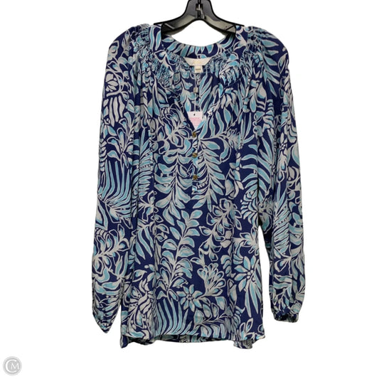 Top Long Sleeve Designer By Lilly Pulitzer In Blue & White, Size: Xxl