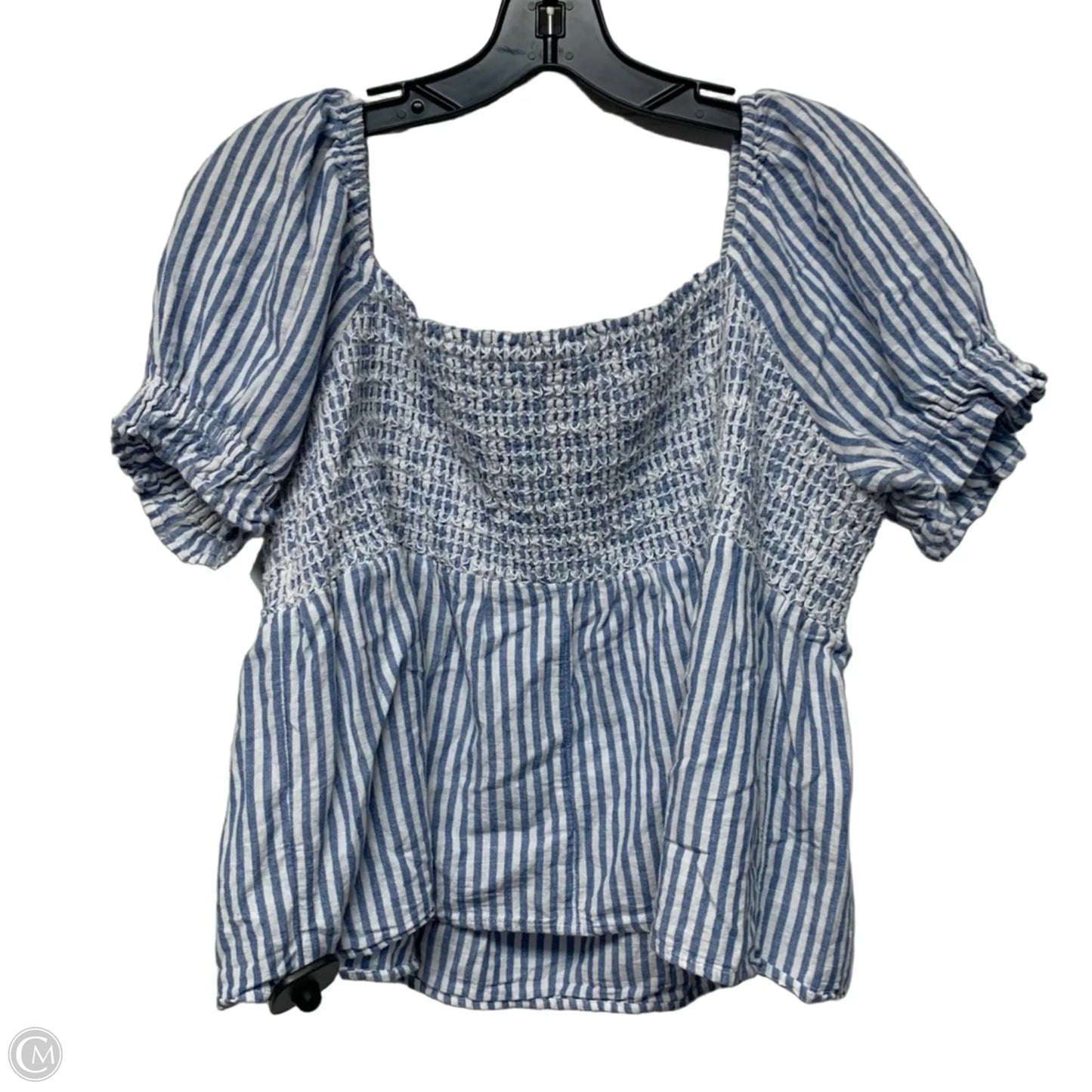 Top Short Sleeve By American Eagle In Blue & White, Size: L