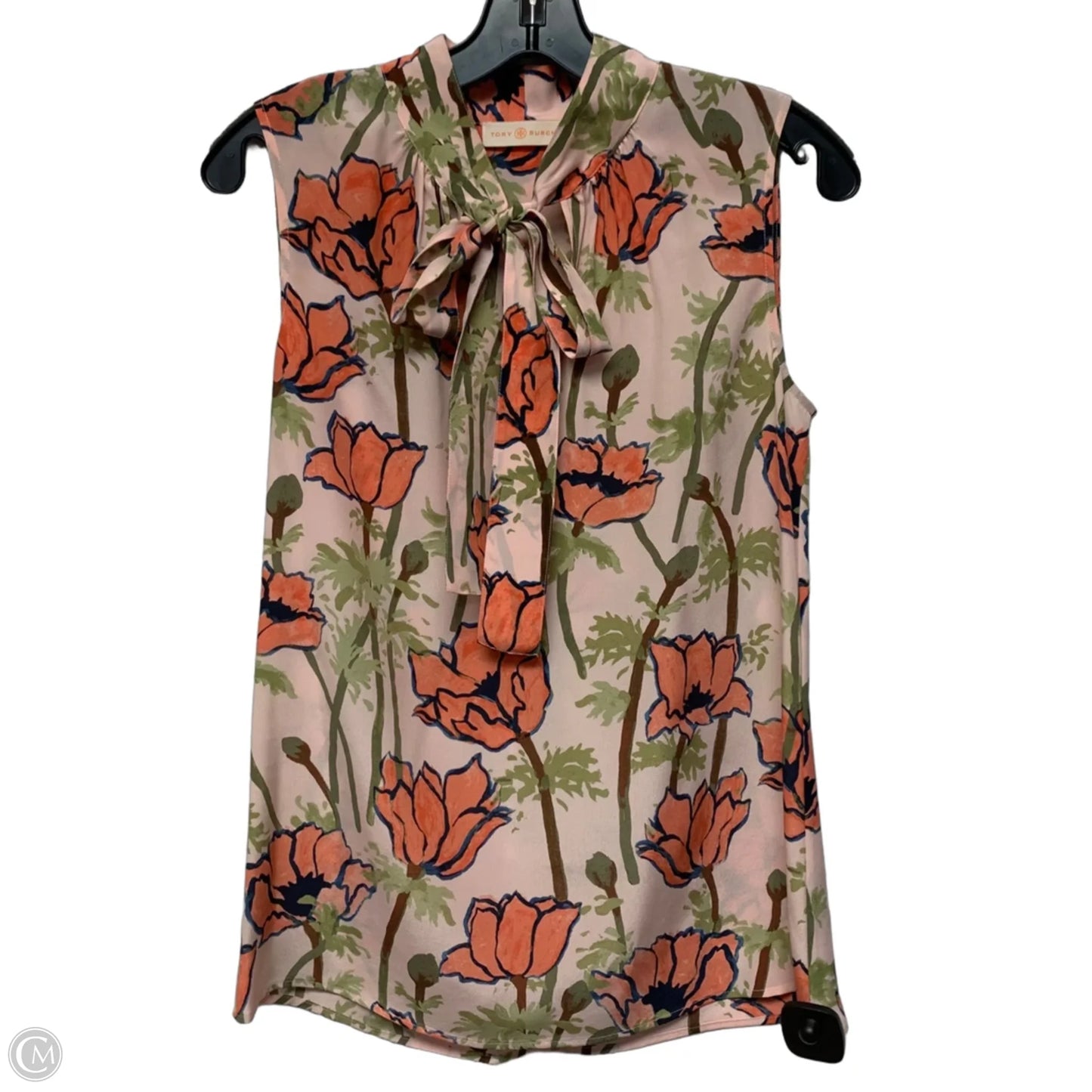 Blouse Designer By Tory Burch In Green & Pink, Size: Xs