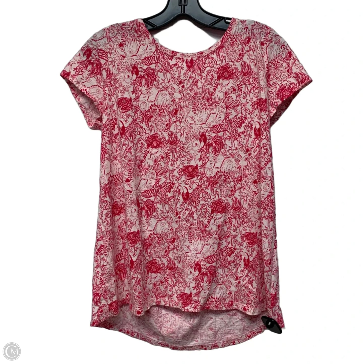 Top Short Sleeve Designer By Lilly Pulitzer In Pink & White, Size: M