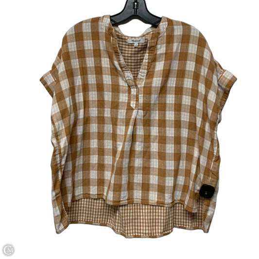 Top Short Sleeve By Madewell In Brown & White, Size: M
