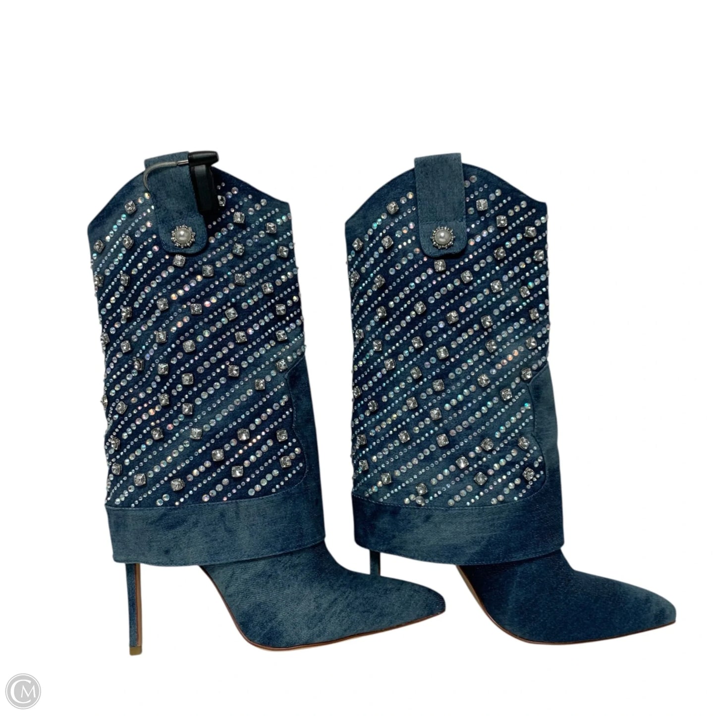 Boots Mid-calf Heels By Azalea Wang In Blue Denim, Size: 6